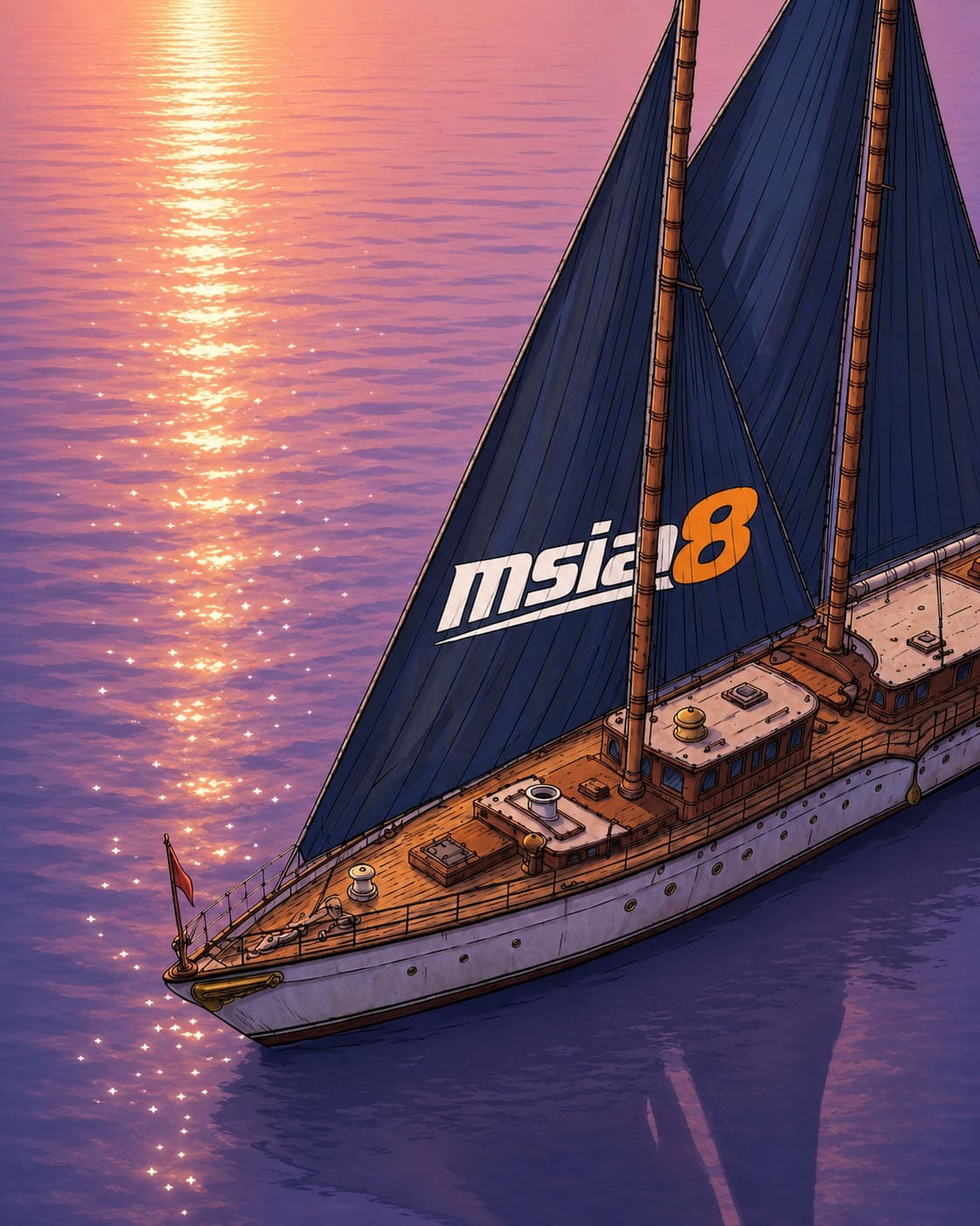 The MSIA8 club schooner at sunset